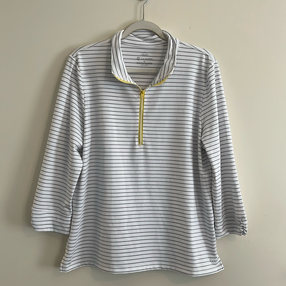 Talbots UPF 50+ Protection Summer Outdoors Striped Preppy‎ Resort XL Quarter Zip